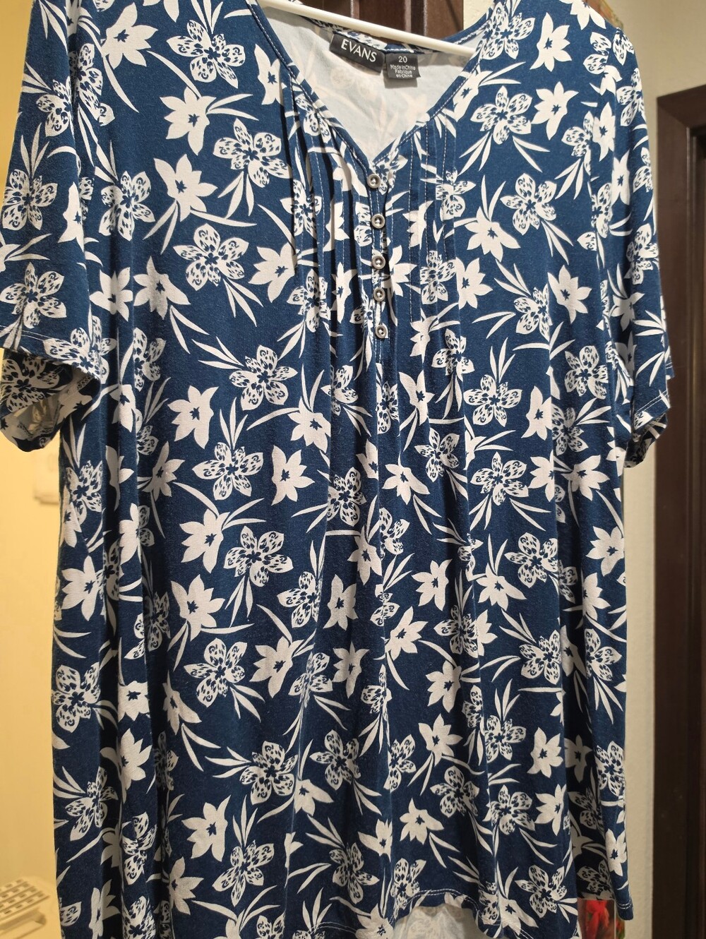 Evans Navy Blue Floral Short Sleeve Tunic